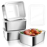 LWAIX Aufschnittboxen für Kühlschrank Edelstahl Lebensmittel Aufbewahrungsbox 4Stk Frischhaltedosen mit Deckel Dosen zum Einfrieren Luftdichte Frischhalteboxen Stapelbar Metal Aufbewahrungsboxen