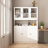 Caldion Küchenschrank mit 6 Türen,Küchenbuffet Küchenschränke mit Arbeitsplatte,Buffetschrank mit Verstellbaren Einlegeböden für Esszimmer Küche Weiß,120x30x180cm