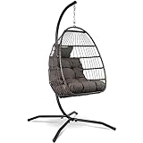 VITA5 Hängesessel mit Gestell - Bequemer Hängekorb Sessel - Rattan Hängesessel Outdoor und Indoor - Boho Egg Schaukel für Terrasse&Leseecke - 150 kg Tragkraft - Dunkel Grau