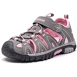 HOBIBEAR Kinder Jungen Outdoor Sandalen Trekkingsandalen Sport Sandalen Mädchen Geschlossen Wandernsandalen Sommer Atmungsaktiv Rutschfest Hiking Sandal Sportsandalen für Kinder Grau-rosa ，23 EU