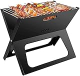 Tragbarer Holzkohlegrill aus Edelstahl für Outdoor, Picknick, Wohnmobil, Holzfeuerstelle mit Abdeckung für Reisen