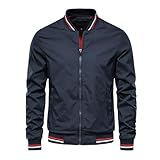 LELEW Sommer Bomberjacke Für Herren, Lange Ärmel, Dünne Baseballjacken, Leichte Atmungsaktive Jacken, Windjacke, Lässige Sport Laufmäntel, Oberteil, Marineblau, M