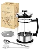 Pro@Home43® French Press 0,6L – Kaffeebereiter für 4 Tassen aus Glas & Edelstahl – mit Geschenkbox, Ersatzfilter & Edelstahl-Kaffeelöffel – manuelle Kaffeepresse für Tee & Kaffee
