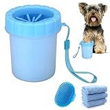 Pfotenreiniger für Hunde, Weich und Komfortabel Paw Cleaner, Tragbare Silikon Haustierpfotenreiniger, mit 3 Handtuch für Katzen und Hunde Paw Washer(blau)