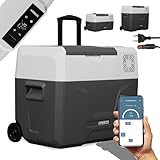Arebos Kompressor Kühlbox mit Rollen 39 Liter | Elektrische Gefrierbox mit APP & Smart-Steuerung | Mobile Kühltruhe mit USB-Anschluss | bis -20 °C | 12/24 V 230V | für Auto,LKW,Camping,Boot,Wohnmobil