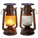 Vintage Solar Laterne Warmweiß Ultra Helle Solarlaterne für außen Retro Design Led Laterne Outdoor, Wasserdichte Laterne mit Flammenoptik für Garten und Camping, laternen für draußen (2er Pack)