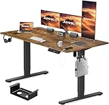 JUMMICO Elektrisch Höhenverstellbarer Schreibtisch 160x80 cm mit Ladestation, Höhenverstellbarer Computertisch mit Kabelmanagement, Ergonomischer Sitz-Steh-Schreibtisch Höhenverstellbarer Tisch, Braun