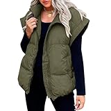 Übergroße Pufferweste für Damen, Stehkragen, durchgehender Reißverschluss, ärmellos, Luftpolster-Weste, gesteppt, gepolstert, warmer Mantel, Oberbekleidung, armee-grün, L