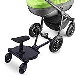 Buggy Board mit Sitz, Trittbrett für Kinderwagen Universal für Kinder von 2 bis 7 Jahren, Flexible Anpassung Kiddy Board, Kompatibel mit den Meisten Kinderwagen, Bearing 25KG