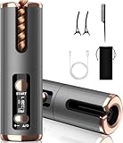 Automatischer Lockenstab Schnurlose Lockenstäbe Kabellos Lockenwickler Negativ-Ionen Lockenstab mit Akku USB Aufladen LCD-Anzeige Keramikbeschichtung 6 Temperatur für Große,Kleine Locken (150-200℃)