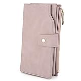 UTO Damen Geldbörse RFID Blocking große Kapazität Vegan Leder Clutch Wallet 21 Card Slots Halter Organizer Damen Veganrse Hellrosa