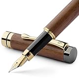 Wordsworth & Black Füllfederhalter Set, Premium Bambusholz - Mittlere Feder, Geschenketui; Enthält 6 Tintenpatronen, Tinten Nachfüll Konverter - Journaling, Kalligraphie, [Braunes Holz]