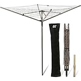 NETTA Wäschespinne mit 4 Armen, 45 m, Abdeckung und Erdspieß im Lieferumfang enthalten, leicht zu öffnen und zu schließen, Wäscheständer, Wäschetrockner, Garten-Wäscheleine, Grau