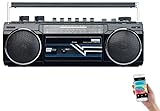 auvisio Kassettenrecorder: Retro-Boombox mit Kassetten-Player, Radio, USB, SD & Bluetooth, 8 Watt (Retro Kassettenrecorder, Radiokassettenrecorder, Speicherkarten)