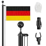 ZMTECH Fahnenmast 6m Stabil für den Außenbereich, 600 cm Aluminium Garten Flaggenmast mit 2 Deutschland Flagge, Seil und Klammern für Feste, Garten, Haus, Wohn- und Geschäftszwecke, Schwarz