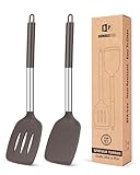 Packung mit 2 festen Wendern aus Silikon, geschlitzten Pfannenwendern mit Antihaftbeschichtung, hochhitzebeständigen, BPA-freien Kochutensilien, idealem Kochgeschirr für Fisch, Eier, Pfannkuchen