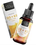 Vital Harvest® Premium Vitamin D3 K2 Tropfen 1000 IE 30ml | Hochdosiertes D3 & K2 MK-7 | Veganes Vitamin D3 + Vitamin K2 MK7, laborgeprüft in Deutschland hergestellt - ohne Zusatzstoffe