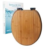 sanicomfort WC-Sitz Bambus mit Absenkautomatik | Toilettensitz aus Echtholz | Soft-Close | Antibakteriell, belastbar, oval, universell | Edelstahl-Scharniere – dark