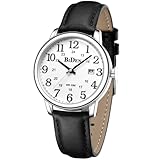 HANPOSH Uhren Herren Herren Uhr Analog Quarz Uhren für Männer Wasserdicht Armbanduhren Herren Mode Business Uhr mit Datum Leder Band (Silber Weiß)