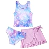 AIDEAONE Kinder Badeanzüge Mädchen Bikini mit Rock Entzückende Schwimmkostüm Galaxis Print Bequeme Badebekleidung für Mädchen 9-10 Jahre Strand im Freien