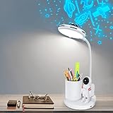 VUENICEE Schreibtischlampe Kinder, Schreibtisch lampe Dimmbare LED Tischlampe mit Stifthalter und Projektion, USB C Anschluss Nachttischlampe kinder, 360° Verstellbar Schwanenhals Leselicht