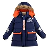Tilozs Winterjacke Jungen Outdoor Windproof Mantel Steppjacke Winterparka mit Kapuze Gefütterte Jacke für Kinder, Marineblau, 116-122(Herstellergröße: 130)