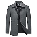 KUDORO Herren Wintermantel Wolle Kurzmantel Herren Wollmantel Winterjacke Slim Fit für Business Freizeit Peacoat Herren Casual(Grau,4XL)