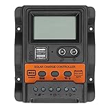 Respicefinem Solarladeregler mit LCD-Display, Dual-USB-Ausgang, 30 A MPPT-Regler für 12 V 24 V Batteriesysteme, netzunabhängige Stromversorgung im Freien (30A)