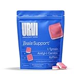 URVI® Brain Support Gummies – 500mg L-Tyrosin, 235mg Acetyl-L-Carnitin, mit Folat (Quatrefolic®), Vitamin B12 & Koffein – Zuckerfrei – Erdbeer­geschmack – 60 Stück