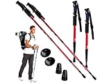 PrzydaSie Teleskop Walking Stöcke für Nordic Walking verstellbar, inkl. diverser Aufsätze für Outdoor Aktivitäten, ultraleichte Wanderstöcke 65-135cm Rot