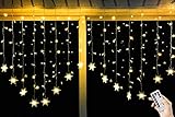 BLOOMWIN 2x1M Schneeflocken Lichtervorhang Warmweiß, USB Weihnachtesbeleuchtung 8Modi Lichterkettenvorhang 104LEDs Stimmungslichter für Balkon, Fenster, Hochzeit, Weihnachten IP44 Lichterkette LED