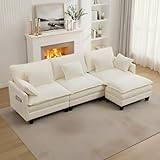 ZRNINR L-förmiges modulares Ecksofa mit Ottomane, 4-Sitzer-Sofa mit tiefer Sitzfläche, bequemes Wolkensofa mit Kissen, modernes Sofa für Wohnzimmer, Schlafzimmer, Wohnung, Büro (287CM, Beige)