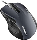 TECKNET Maus mit Kabel, Computermaus mit 6 Tasten, 6400 DPI, Ergonomisches Optical Business Kabelgebundene Maus für PC, Laptop, USB-Kabel 150 cm, Grau