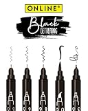 Online 5x Fineliner Schwarz wasserfest | mit Brush Pen, Fineliner-Spitzen und Kalligrafie-Spitze | Black Handlettering-Set | Tuschestifte für Bullet Journal, Sketchnotes & DIY Geschenke