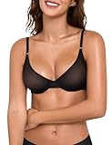 UMIPUBO BH Damen mit Bügel Push Up Damen-BHS Sexy Durchsichtig Mesh Minimizer Bra Seamless Transparent Nahtloser Triangel V-Ausschnitt BHS Soft Nahtlos Bra für Kleine Brüste Bralette (Schwarz, 75A)