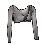 Damen Seamless Arm Shaper Crop Top 3/4 Ärmel Mesh Transparente Shapewear Unterwäsche Figurformende Tops Vorder- und Rückseite Reversibel Shape Body Shirt Bluse Party Oberteile