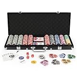 display4top Pokerkoffer 500 Chips Laser Pokerchips Poker 12 Gramm, 2 Karten, Händler, Small Blind, Big Blind Tasten und 5 Würfel, Schwarz mit Aluminium-Gehäuse