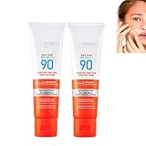 Sonnencreme für Gesicht, Sonnenschutz Milch Primer LSF 90+, Nicht Fettende Sonnencreme für das Gesicht, Wasserdicht Sonnencreme für Feuchtigkeit Skincare, Leichter Textur, Blends Seamlessly (2PC)