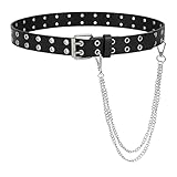 LEACOOLKEY Doppelloch Nietengürtel, Punk Hip Hop Rock Gürtel für Damen