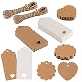 100 Stück Geschenkanhänger Kraftpapier, Kraftpapier Anhänger Beschriften Papieranhänger mit 16m Jute Schnur Blanko Geschenkanhänger für Hochzeit Geburtstag Ostern Weihnachten Geschenke Handmade Label