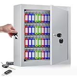 Mejasg Weißer Feuerfester Schlüsseltresor für 100 Schlüssel, Diebstahlsicherer Schlüsselschrank mit Schlüsselanhängern, Verstellbarer Schlüsselkasten für Auto Büro Haus Garage Vermietung Geschäft