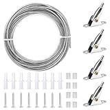 Vorhang Seilspanngarnitur Gardinen 2 mm x 10 m, PVC-Beschichtetes Stahlseil Einstellbar Gardinenseil, Edelstahl Drahtseil Ummantelt mit 4 Eck-Halter, für Foto-Draht, Wäscheleine, Fenster, Vorhang