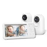 momcozy Babyphone mit 2 Kameras 5 Zoll 1080P Split-Screen-Video-Babyphone mit integriertem Weitwinkelobjektiv, mit Kamera und Audio Kein WLAN, 5000-mAh-Akku Infrarot-Nachtsicht 960 Fuß Reichweite