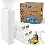 BonAura® Luftbefeuchter Heizung Keramik I Haken & Duftöl [4er Spar-Set, 400ml] I Wasserverdunster für Heizkörper mit Duft I Verdunster & Befeuchter Wasser Behälter