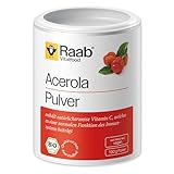 Raab Vitalfood Bio Acerola-Pulver, hochdosiert mit 17 % natürlichem Vitamin C, laborgeprüft, glutenfrei, vegan, Extrakt, Acerola-Kirsche, 100 g Dose