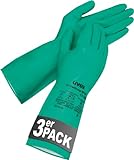 Uvex profastrong NF33 Chemikalienschutzhandschuhe, Nitril-Kautschuk beschichtete Arbeitshandschuhe für Damen & Herren, 3 Paar, Grün, Größe 9/L