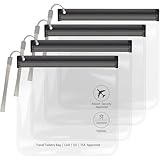 SLIJAR 4 Stück Transparent Kulturtasche mit Lanyard,Flugzeug Beutel Flüssigkeiten 20 x 20 cm,1 Liter Beutel Flugzeug Kulturbeutel,Reise Kosmetiktasche Reisegrößen Waschtasche für Damen & Herren