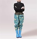 HWBZSZY Leichte Atmungsaktiv PVC-Wathose für Jungen und Mädchen, Elastische Taille Outdoor Anglerhose Jagdstiefel Kinder Mehrzweck Verdicken rutschfest Regen Schuhe Wader Hosen,Grün,32 EU