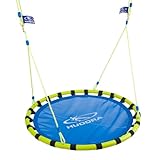 HUDORA Nestschaukel Alu 120 - Hochwertige Indoor & Outdoor Korbschaukel - Hängeschaukel mit 120 cm Durchmesser - Höhenverstellbare Schaukel für Kinder & Erwachsene bis zu 120kg, blau/gelb