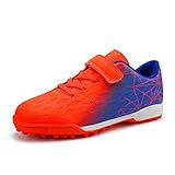 JABASIC Hallen Fussballschuhe Kinder Jungen Mädchen Fußballschuhe Kinder Kunstrasen (31EU,Orange Blau)